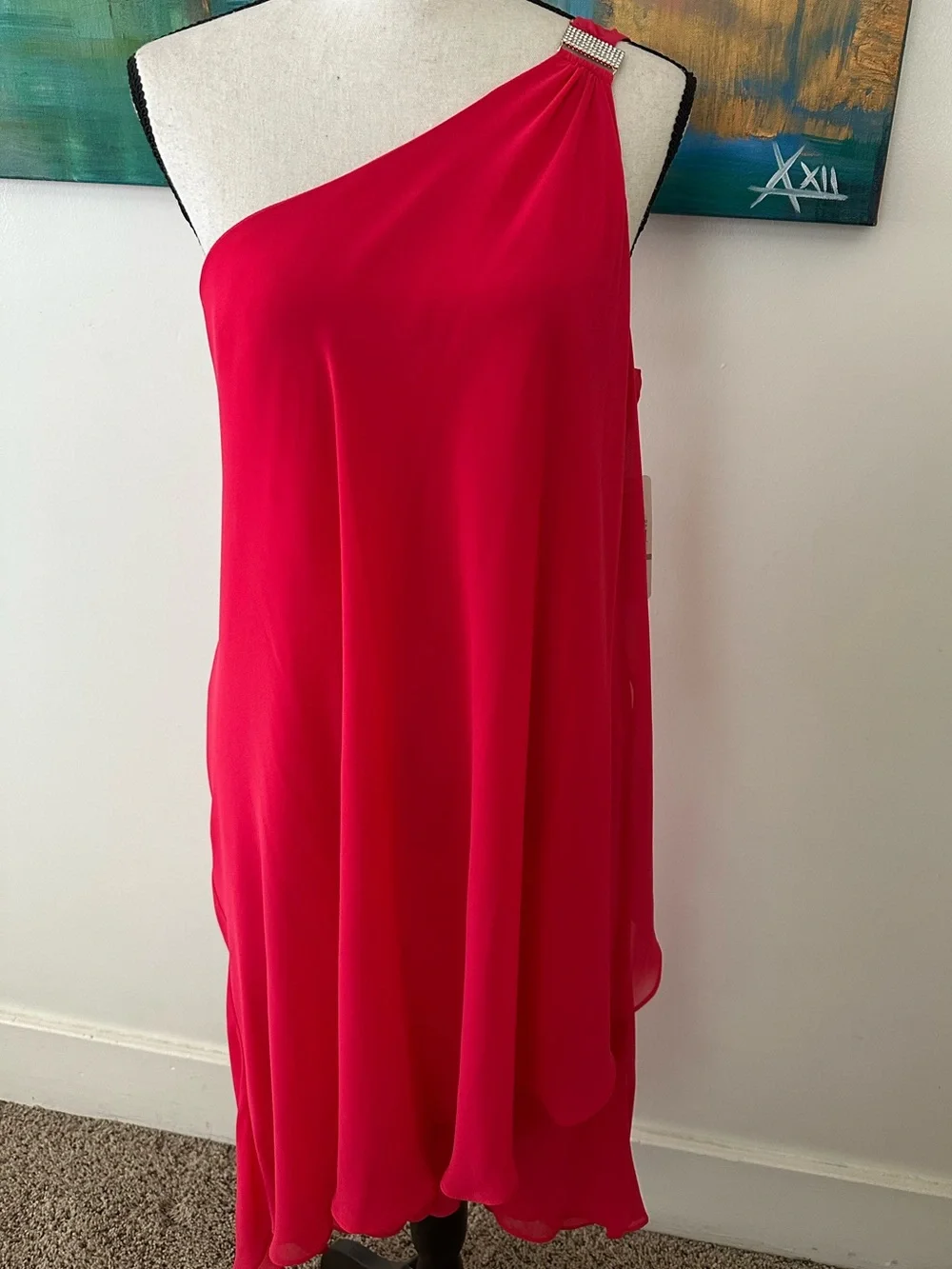 Laundry By Shelli Segal NWT Fuchsia Chiffon One shoulder Cocktail Dress 12 Laundry By Shelli Segal NWT Fuchsia Chiffon One shoulder Cocktail Dress 12